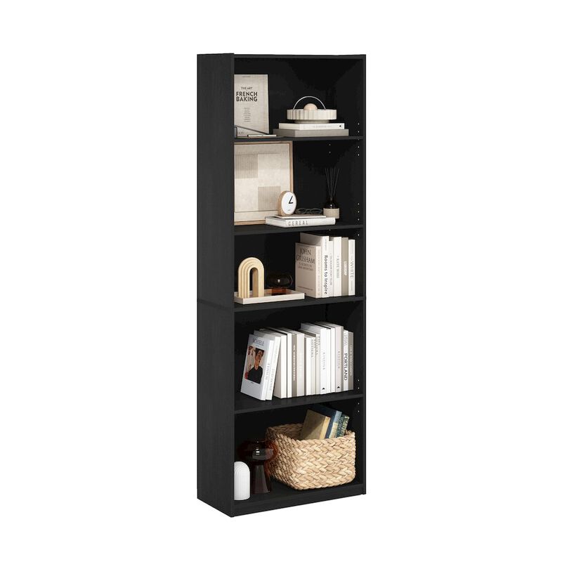 Gehry 5-Tier Bookcase, Bookshelf with Adjustable Shelves, Blackwood