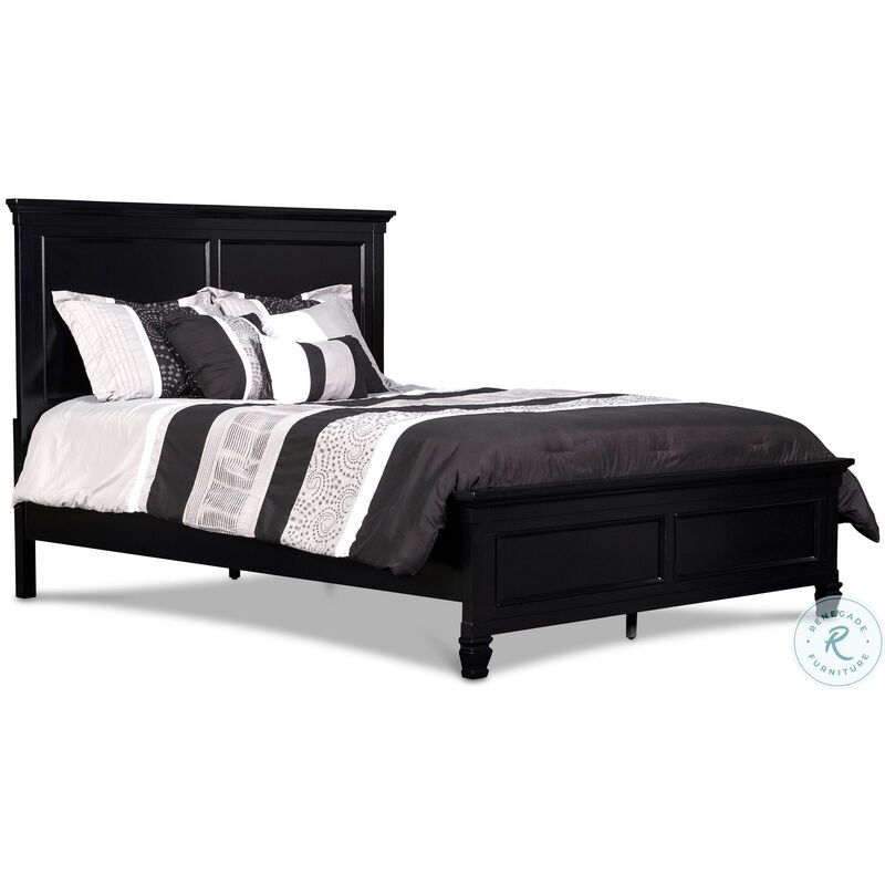 Umi King Size Bed, Classic Panel Design with Molded Details, Black Wood - Benzara
