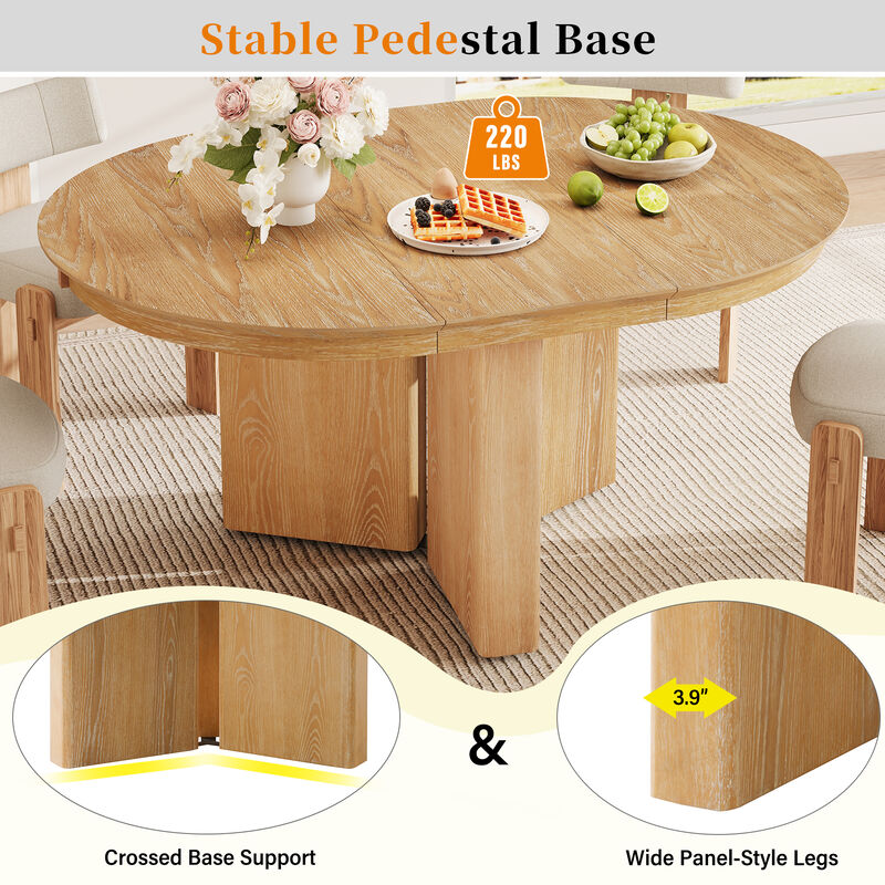 Merax Extendable Oval Dining Table with Pedestal Base & 220lbs Capacity &ndash; Oak Grain Finish image number 6
