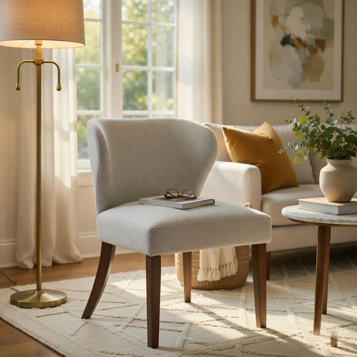 Dea Dining Side Chair Set of 2, Wingback Gray Chenille, Walnut Brown