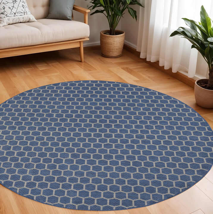 HomeRoots 8' Blue And Ivory Geometric Indoor Outdoor Area Rug
