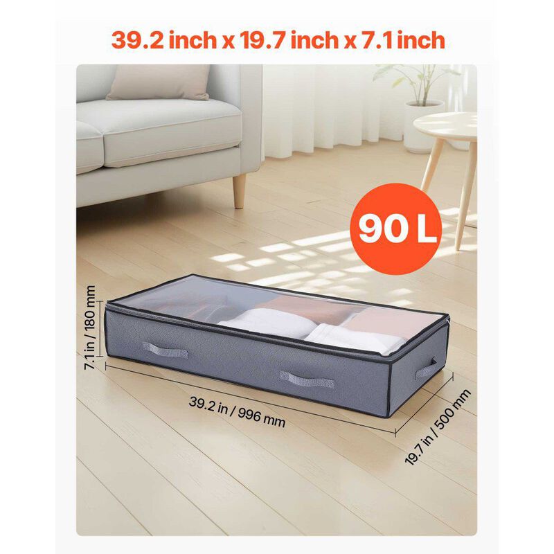 6 Pack Under Bed Storage Bins with Clear Lids for Clothes, Shoes, and Bedroom Use-Grey image number 2