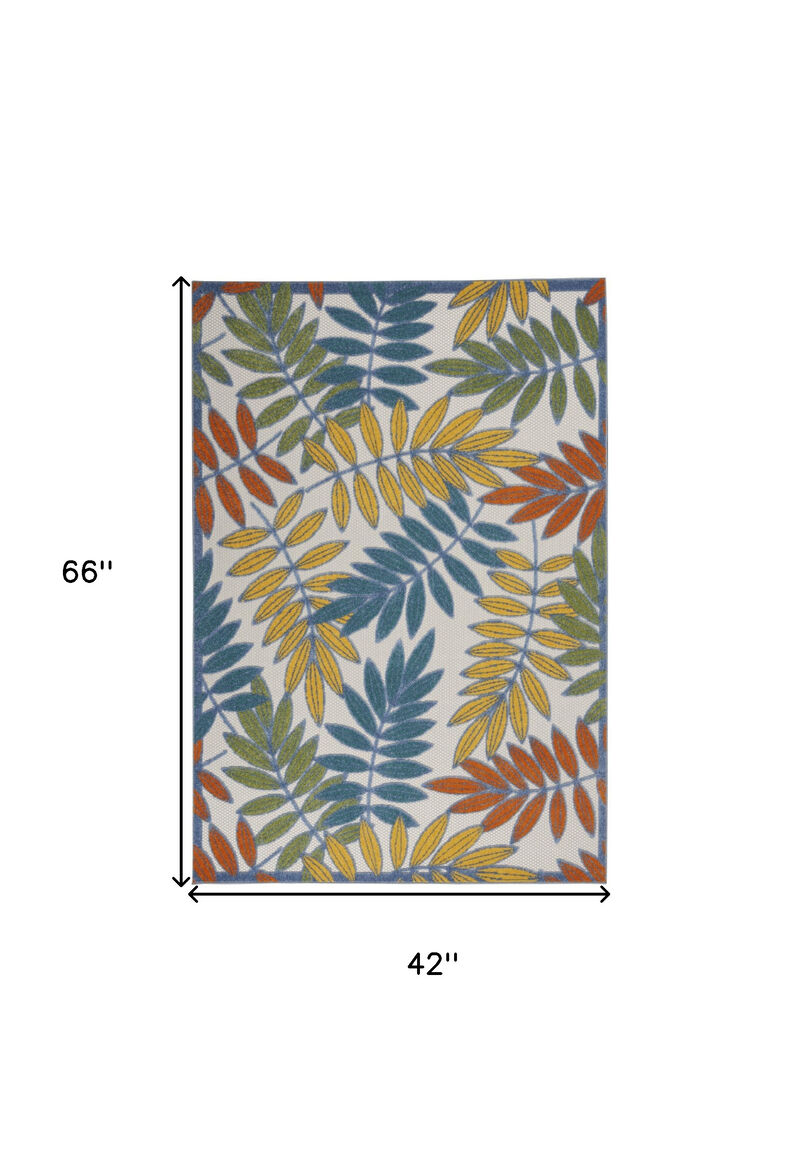 HomeRoots 4' X 6' Ivory Yellow Orange Green And Blue Botanical Leaves Indoor Outdoor Area Rug image number 6
