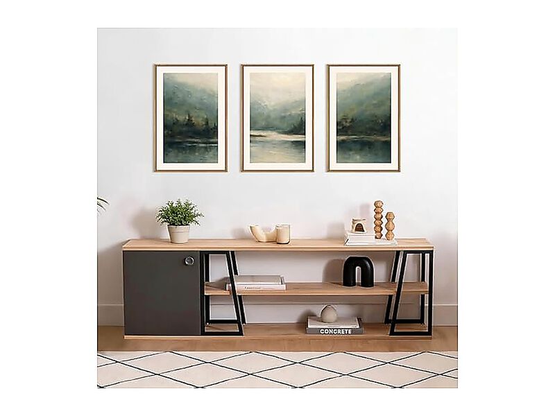 Large Watercolor Green Forest Mountain Framed Canvas Wall Art Set Abstract Pine image number 2