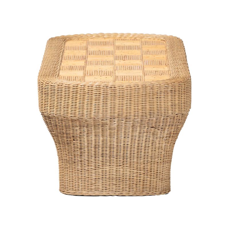 bali & pari Canika Natural Rattan Coffee Table - Handwoven Wicker Accent Table with Checkered Tabletop and Waterfall Base for Living Room or Sunroom image number 2