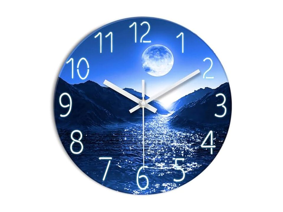 Blue Moon Glass Nature Wall Clock 12 Inch Silent Non Ticking Modern