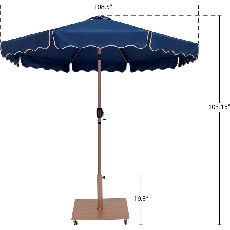 Meridian Furniture Amalfi Navy With Cream Piping / Teak Metal Patio Umbrella with Base Sets