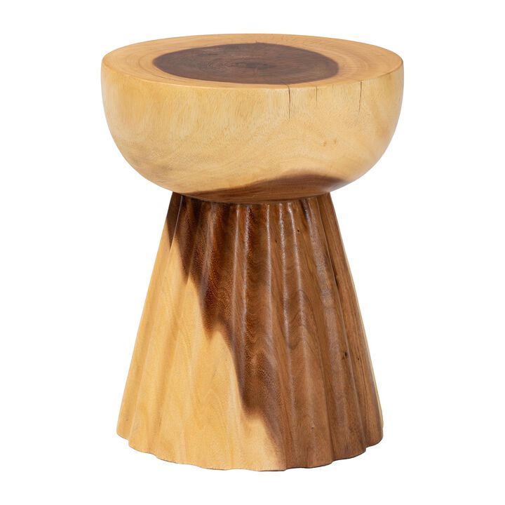 bali & pari Alara Hand-carved Suar Wood Side Table &ndash; Sculptural Pedestal Accent Table with Natural Grain, Modern Boho Style for Living Room or Bedroom