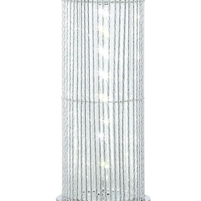 Jin 28 Inch Table Lamp, Gray Drum Fabric Shade, Modern Round Base, Silver - Benzara