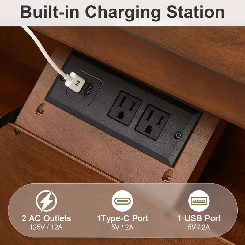 Beprax Built‑in Charging Station Farmhouse 3‑Drawer Nightstand image number 5