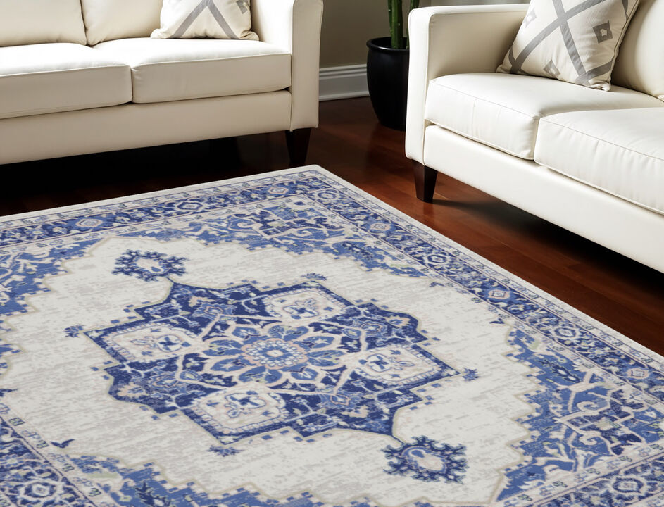 HomeRoots Floral Medallion Distressed Non Skid Area Rug