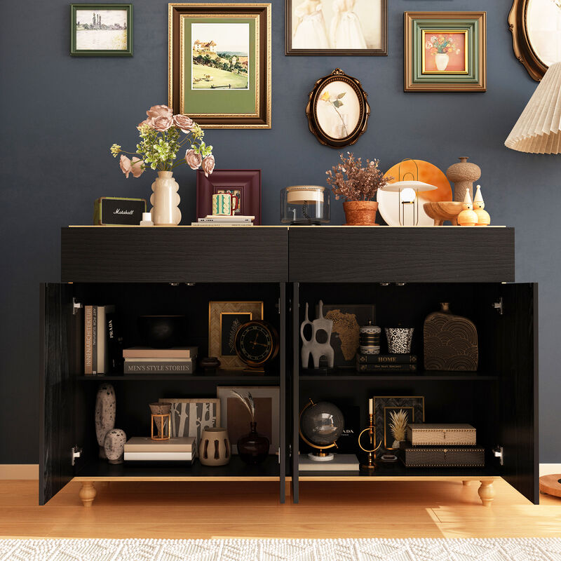 FUFU&GAGA Black and Natural Arch-Design Storage Cabinet with Dual Swing Doors (59" W x 39.3" H x 15.7" D)，Brown