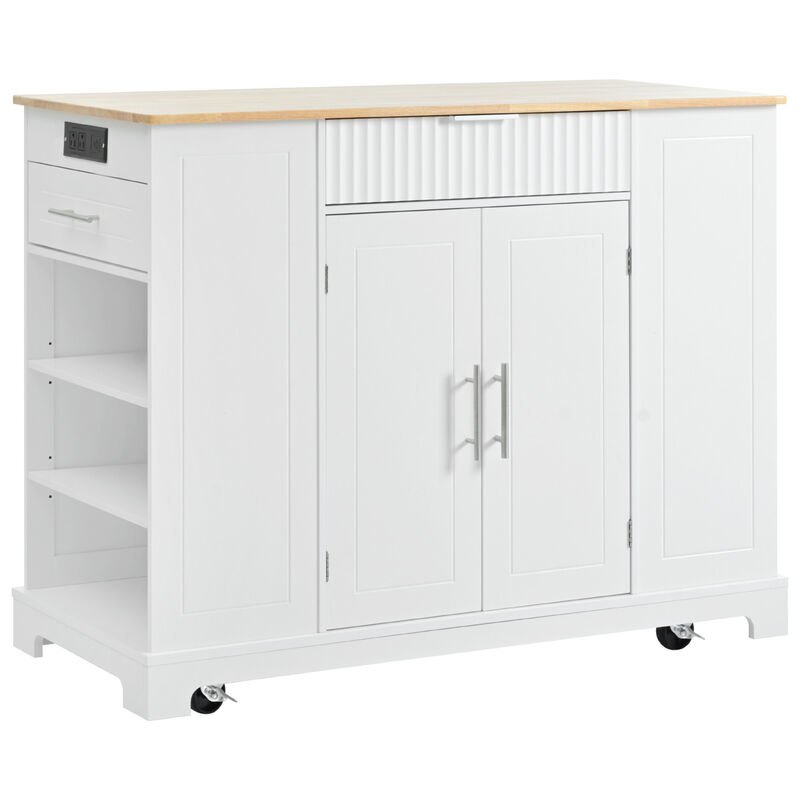ELEMENT ACE Fluted Kitchen Island with Trash Can Storage Cabinet, Power Outlet, Adjustable Shelves and Mobile Design image number 7