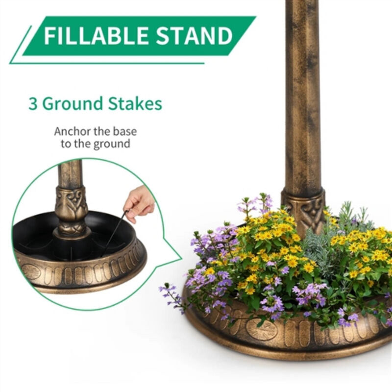Outdoor Birdbath with Solar Light &ndash; Weathered Patina Garden Decoration