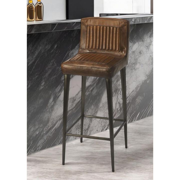 Wood and Iron Bar Chair with Footrest, Durable Industrial Stool for Kitchen or Home Bar