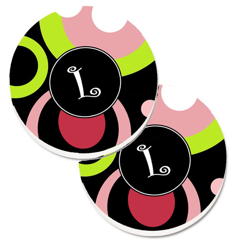 Caroline's Treasures Letter L Monogram - Retro In black Set of 2 Cup Holder Car Coasters AM1002-LCARC, 2.56, Multicolor