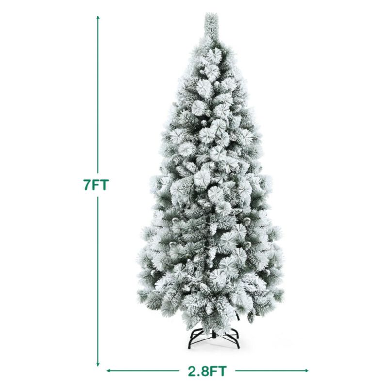 Flocked Hinged Artificial Christmas Slim Tree with Pine Needles
