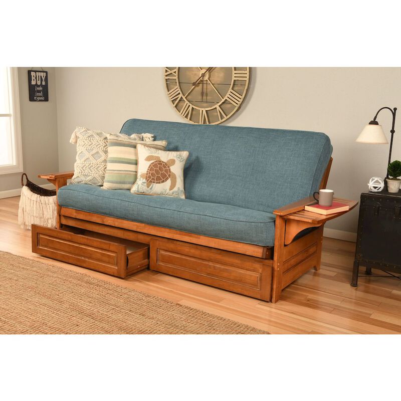 Phoenix Frame-Barbados Finish-Linen Aqua Mattress-Storage Drawers image number 1