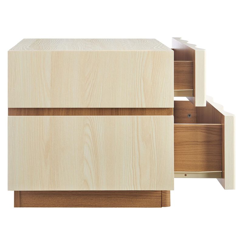 Modway Isola 22 Inch Wood Nightstand in White Light Oak - Accent Side End Table with 2 Wave Front Drawers for Bedroom or Living Room Storage image number 7