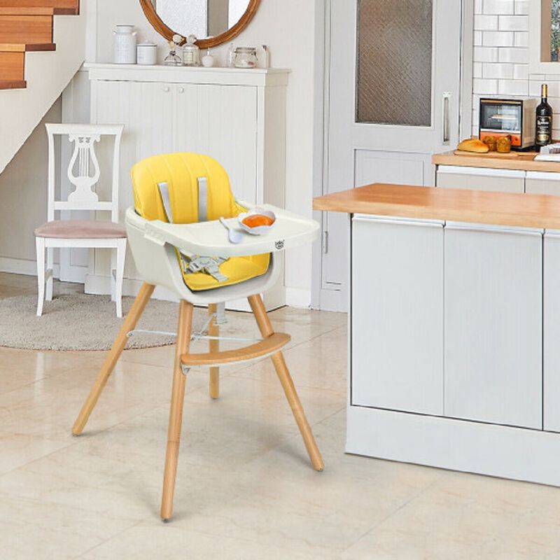Wooden Baby 3 in 1 Convertible High chair w/ Cushion