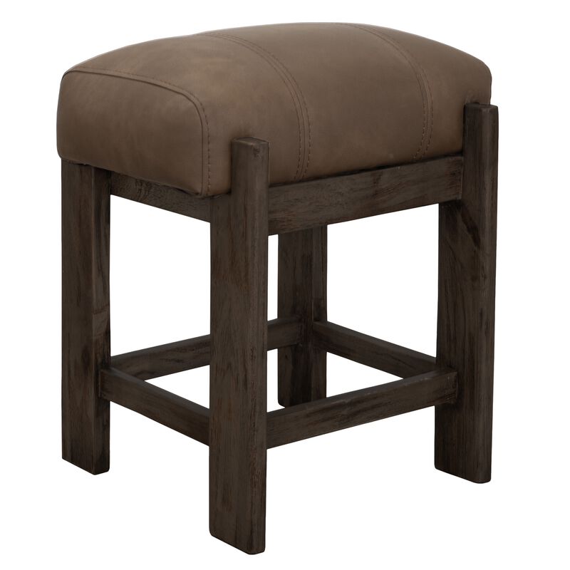 Eray Counter Height Stool, Teak Brown Cushioned, Solid Wood 24 Inch