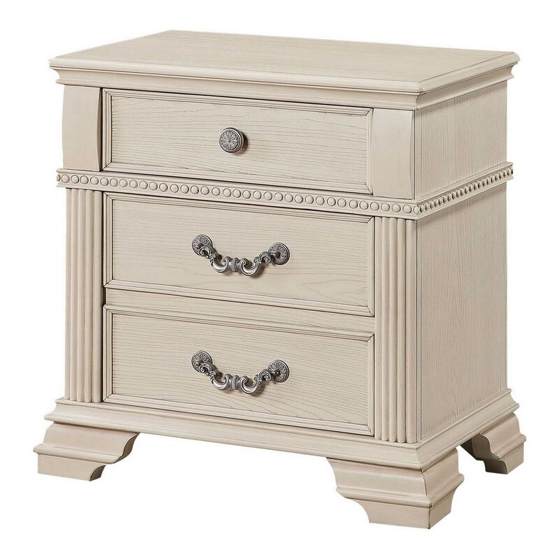 2pc King Bedroom Set, Antique White Wood, Nightstand image number 5