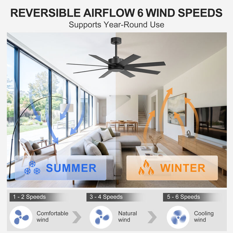 Breezary 52 Inch Ceiling Fan without Light, 8 Reversible Blades,Remote Control, 6 Speed image number 2