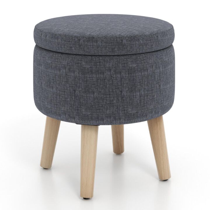 Hivvago Round Storage Ottoman with Rubber Wood Legs and Adjustable Foot Pads