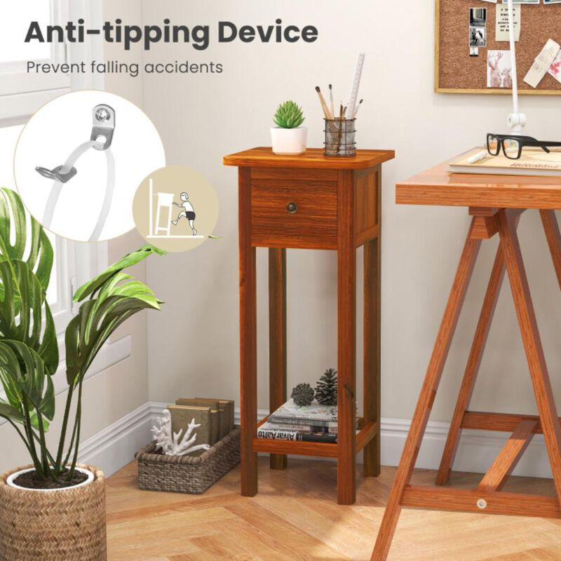 Hivvago 2 Tier Slim Nightstand Bedside Table with Drawer Shelf