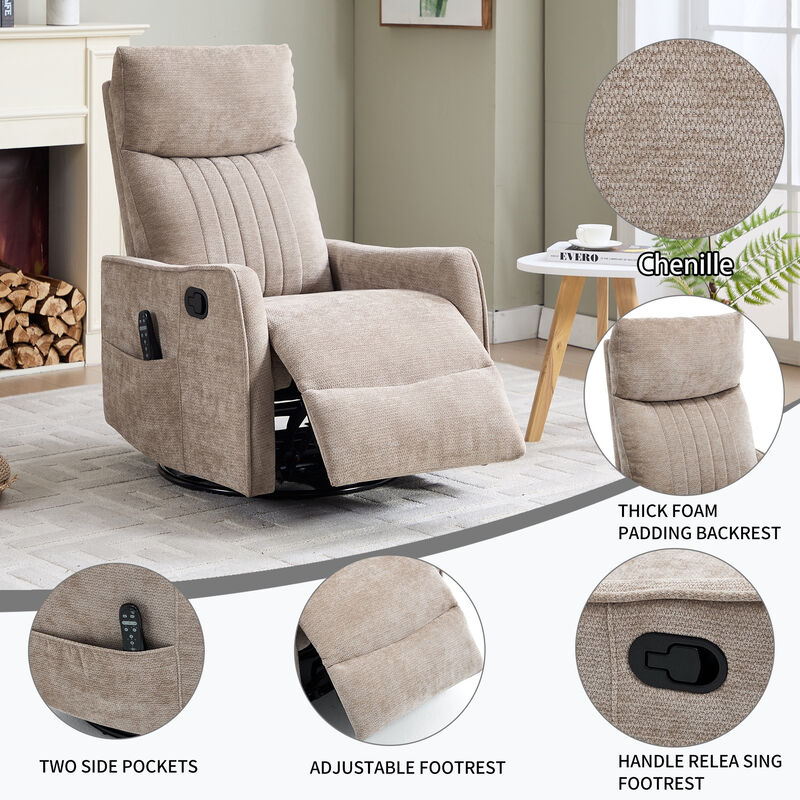 360&deg; Swivel Rocker Manual Recliner Chair with Heat and Massage, Upholstered Chenille Reclining Chair for Living Room image number 3
