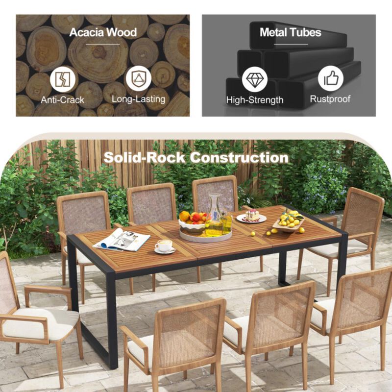 Hivvago 79 Inch Acacia Wood Patio Table with 1.9 Inch Umbrella Hole for Garden and Poolside