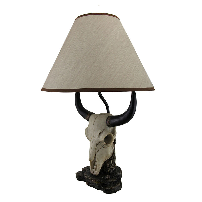 Set of 2 Cattle Ranch Bovine Cow Skull Decorative Table Lamps with Fabric Shades image number 1