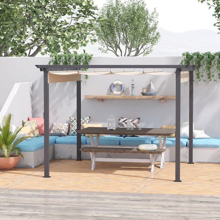 10' x 10' Retractable Pergola Canopy Patio Gazebo Sun Shelter with Aluminum Frame for Outdoors, Cream White