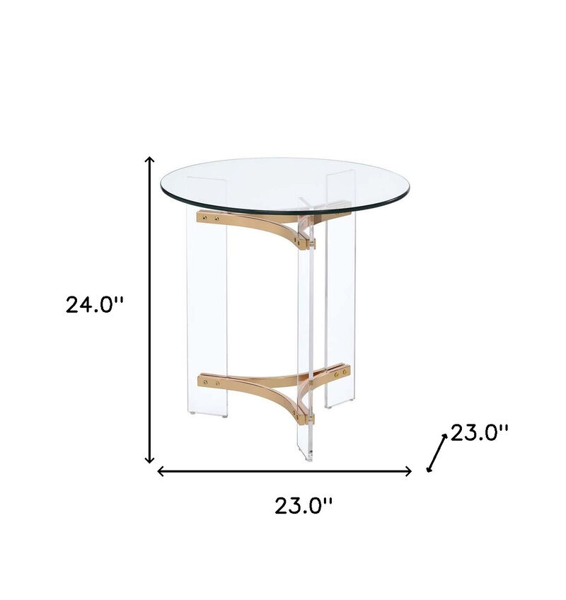 Compact Round Side Table with Clear Glass Surface and Durable Metal Base