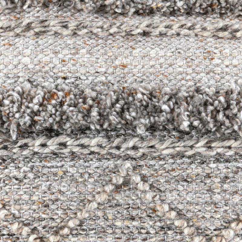 Anny Ottoman Pouf, 18 Inch Gray Polyester, Boho Knitted Texture - Benzara