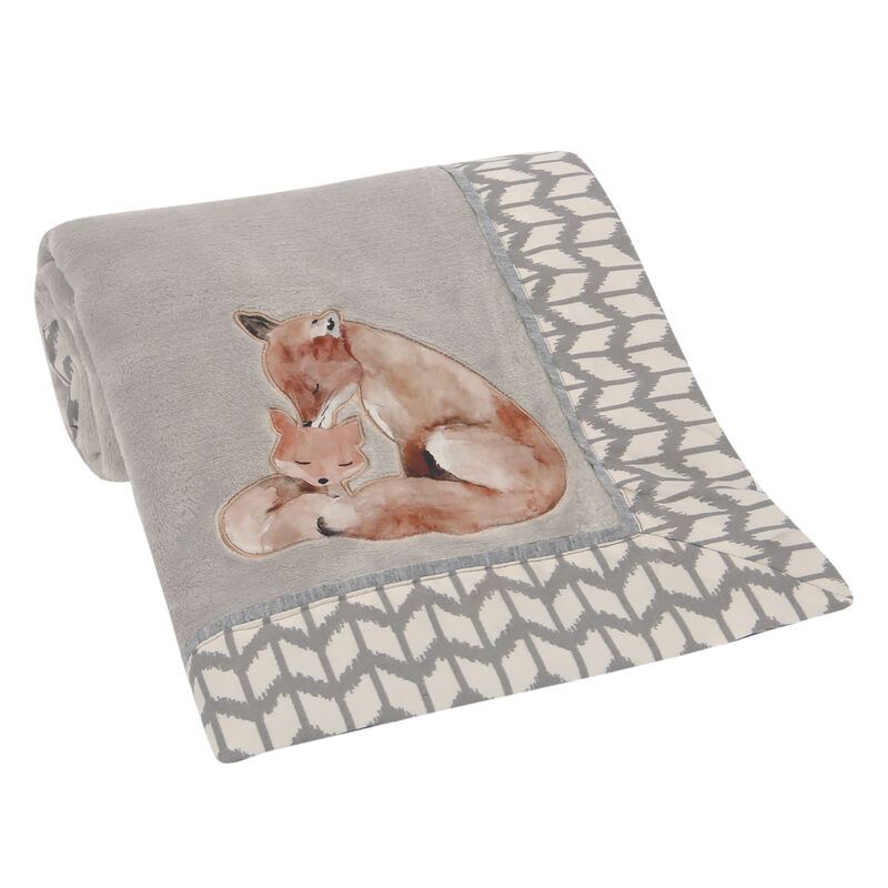 Lambs & Ivy Painted Forest Fox Coral Fleece Baby Blanket - Gray