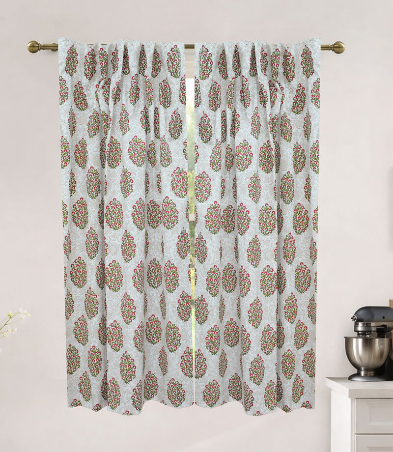 Fabdivine Floral Block Print 42x102 Inch Curtain Semi Sheer Linen Fabric for Farmhouse Living Room D&eacute;cor, Gudhal image number 0