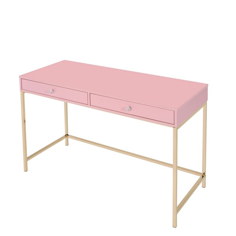 Writing Desk with 2 Storage Compartments, Pink and Gold-Benzara