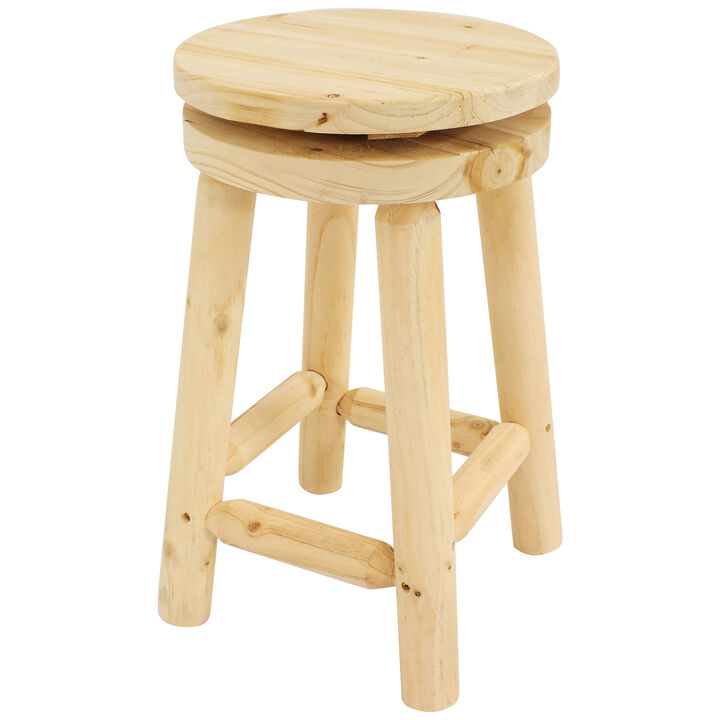Sunnydaze Rustic Unfinished Fir Wood Indoor Swivel Counter-Height Stool
