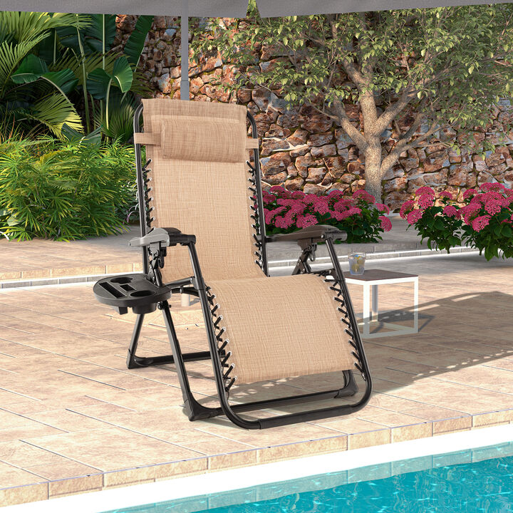 Adjustable Metal Zero Gravity Lounge Chair with Removable Cushion and Cup Holder Tray