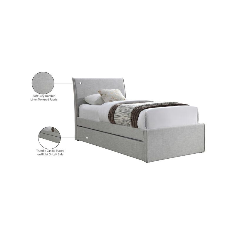 Meridian Furniture Myles Grey Linen Textured Fabric Twin Trundle Bed
