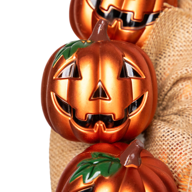 Jack-O-Lantern and Burlap Ribbon Halloween Wreath  20-Inch  Unlit image number 2