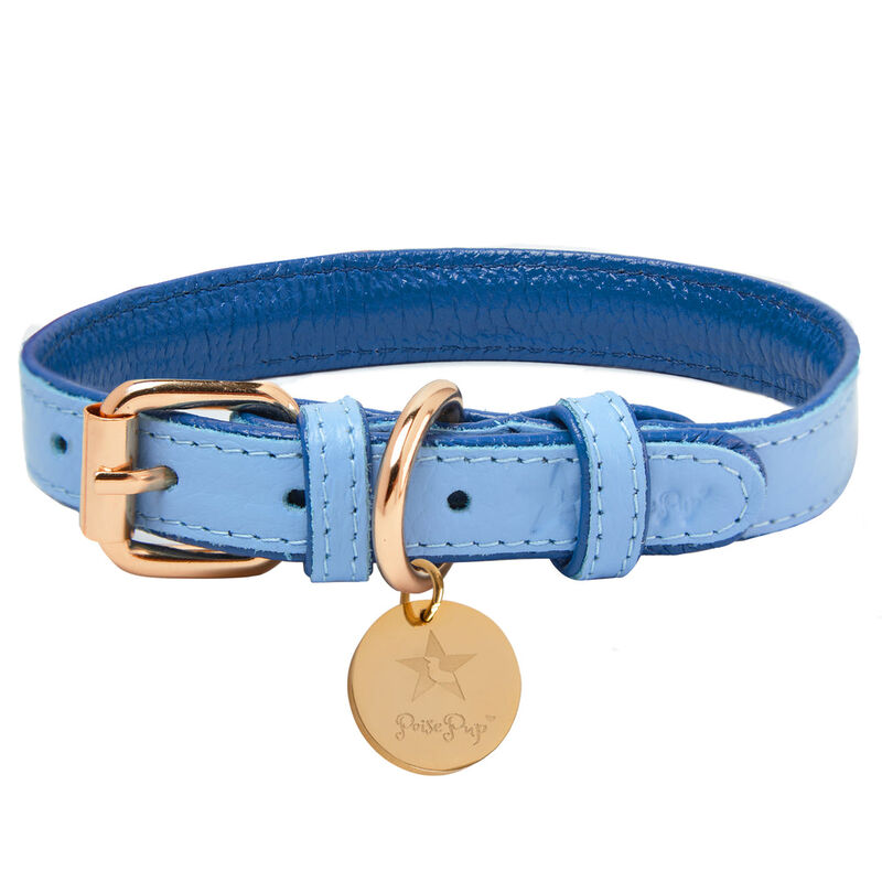 POISEPUP Genuine Leather Dog Collar - Handmade, Adjustable & Soft - Saxe Blue | Baby Blue