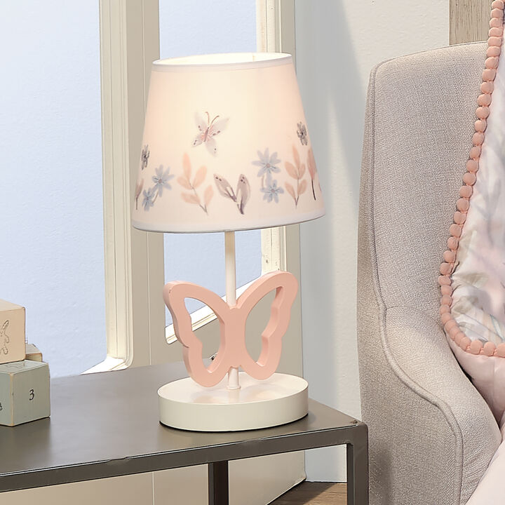 Lambs & Ivy Baby Blooms Pink Butterfly Nursery Lamp with Floral Shade & Bulb