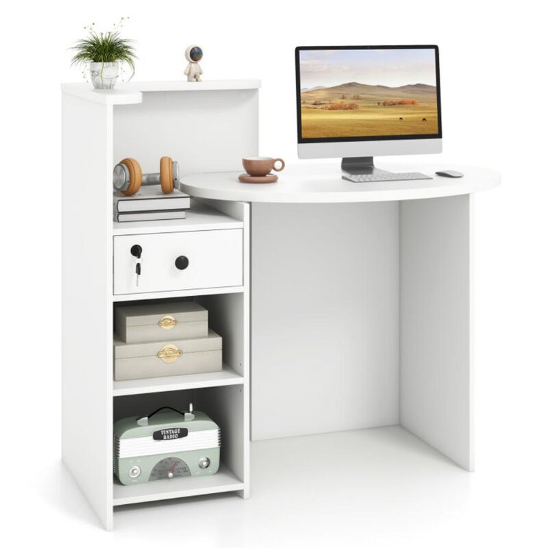 Hivvago Reception Office Desk with Open Shelf and Lockable Drawer
