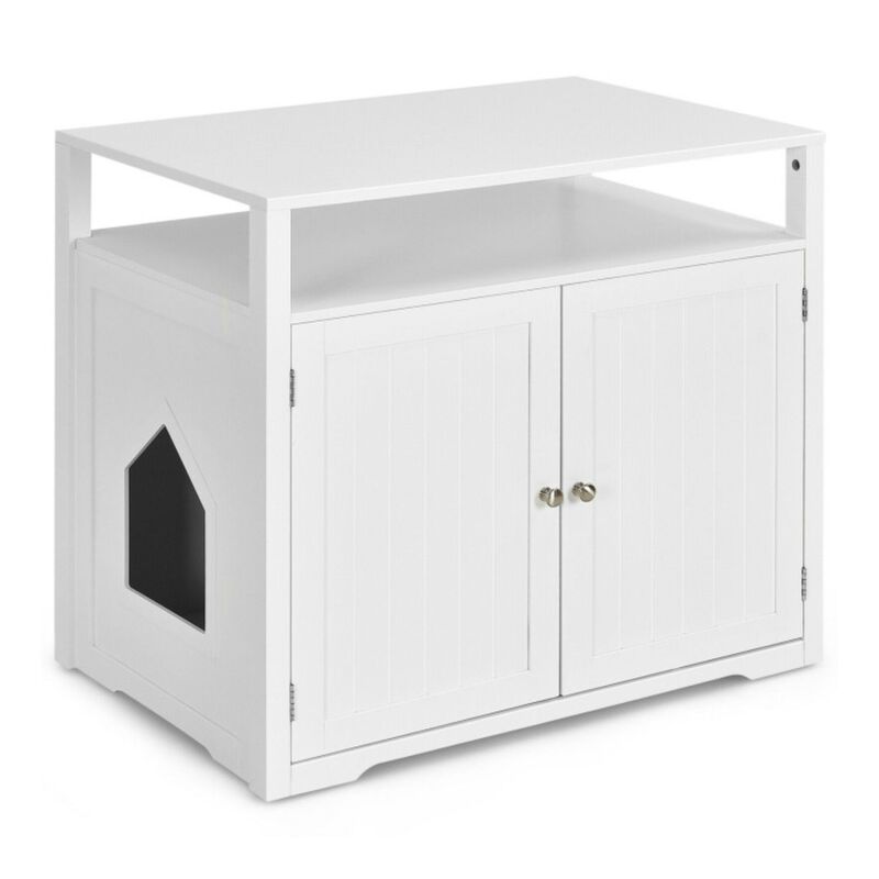 Wooden Cat Litter Box Enclosure Hidden Cat Washroom with Storage Layer image number 1
