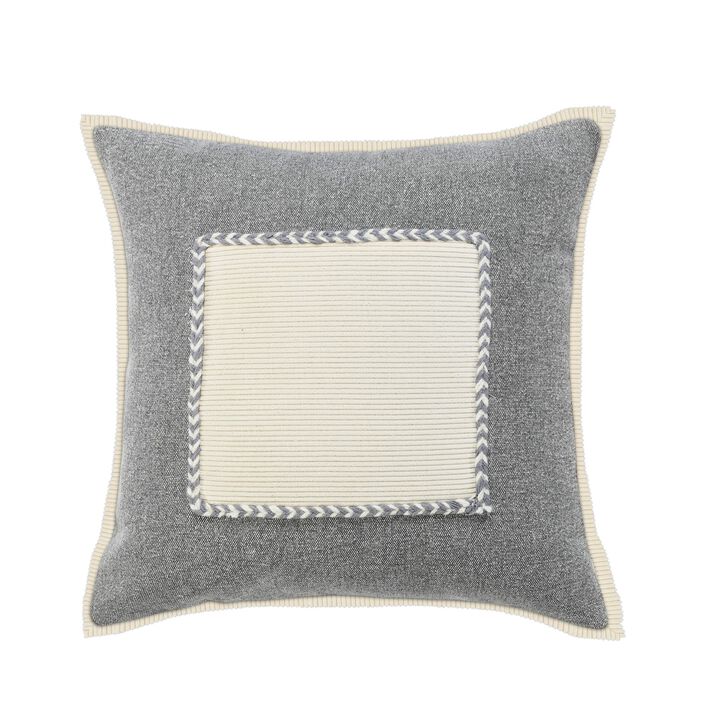 20" Gray and White Braided Frame Square Throw Pillow