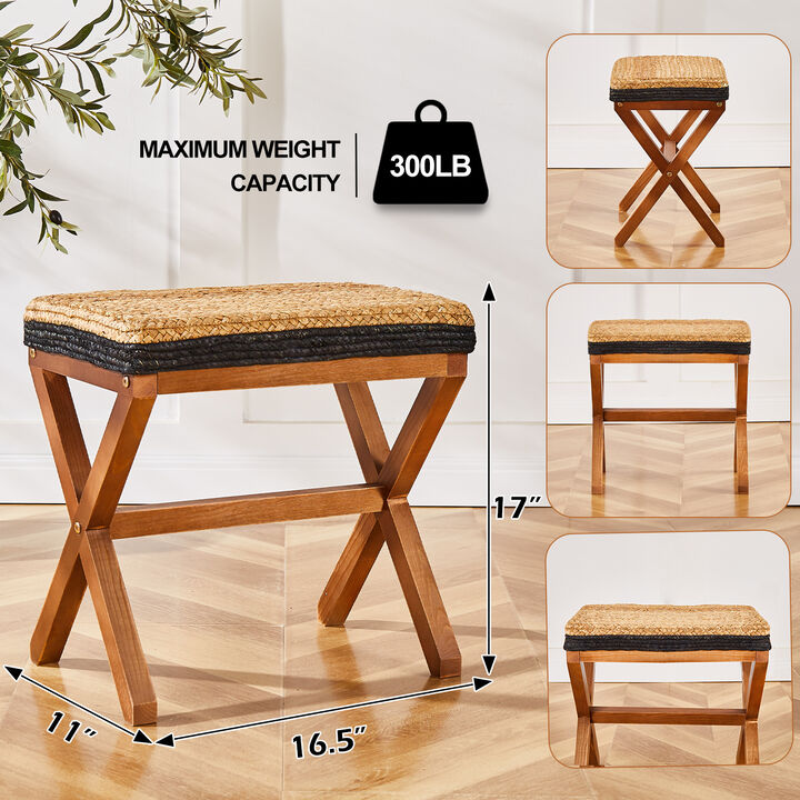 Ottoman Footstool Stylish with X-Shaped Wooden Legs for Living Room & Bedroom