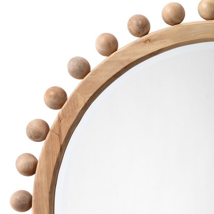 Mirror with Spherical Beads Accent and Wooden Frame, Brown-Benzara