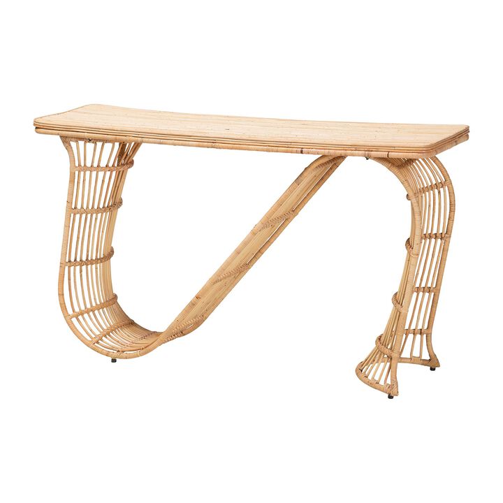 bali & pari Araceli Rattan S-Curve Console Table - Handwoven Wicker Sculptural Accent Table for Living Room or Entryway
